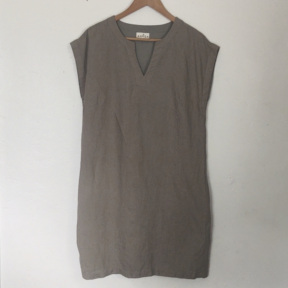 Aspiga Taupe Linen Shift Dress